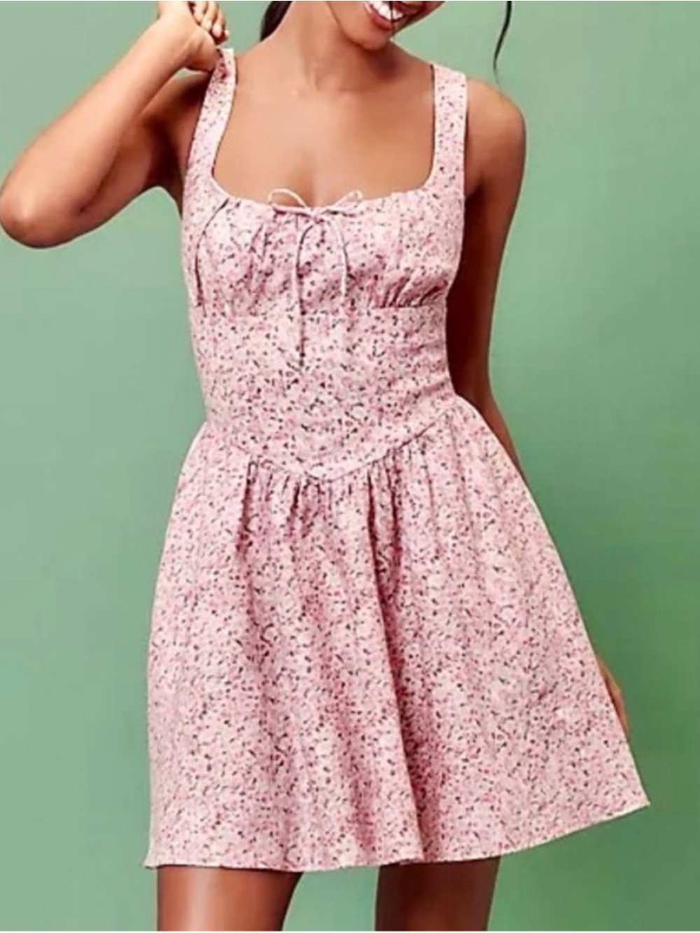 Reformation Daria Linen Sleeveless
Basque-Waist A-Line Mini Dress $248